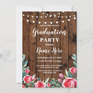 Invitation Roses de la fête de graduation Red Floral Invitati