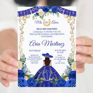 Invitation Roses de la Princess White Navy Mis Quince Invitat