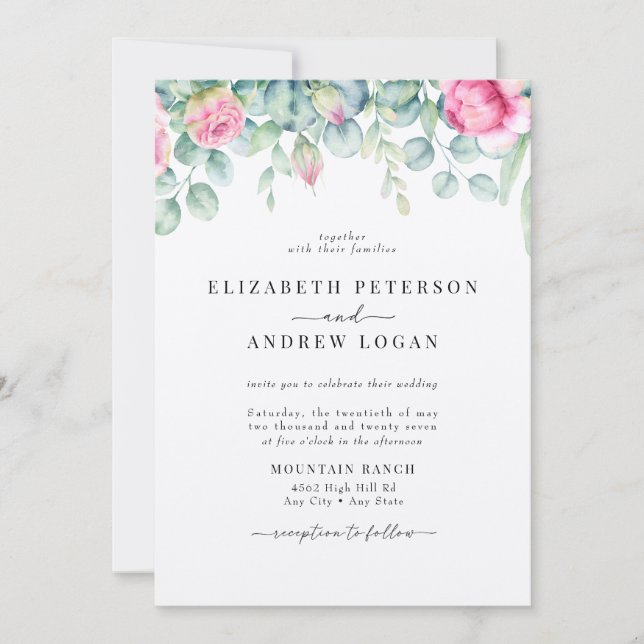 Invitation Roses de l'eucalyptus | Elegant Boho Greenery Mari (Devant)