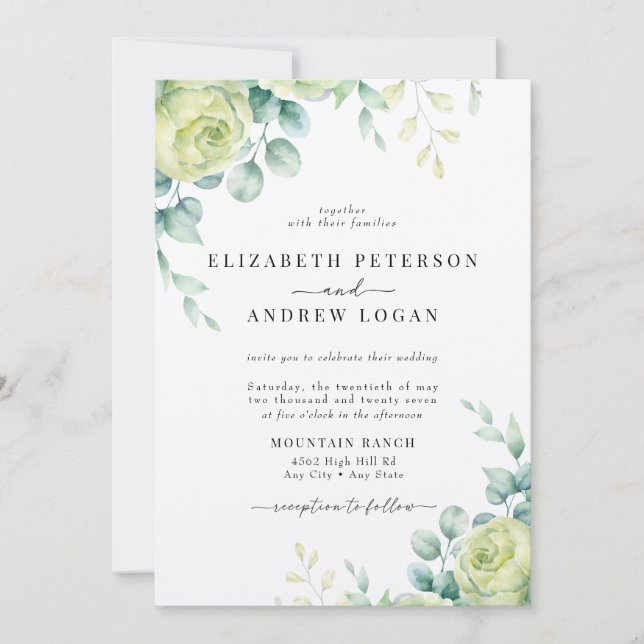 Invitation Roses de l'eucalyptus | Elegant Boho Greenery Mari (Devant)