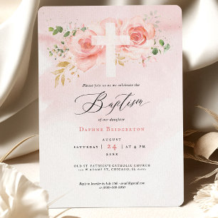 Invitation Roses de l'invitation Pink & Gold Baptism