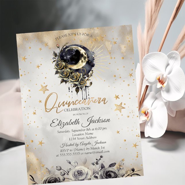 Invitation Roses de lune célestes Quinceanera étoiles  (Créateur téléchargé)