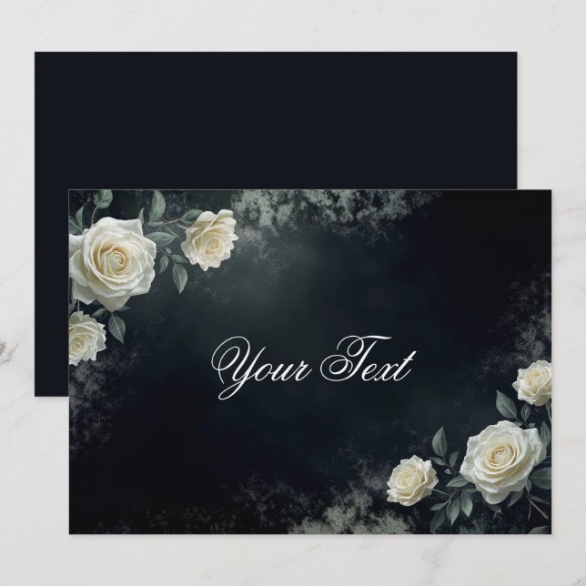 Invitation Roses de mariage blanches élégantes sur fond noir (Devant / Derrière)