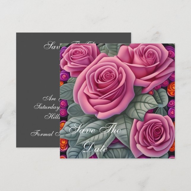 Invitation Roses de mariage délicates pastel rose (Devant / Derrière)