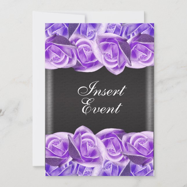 Invitation Roses de mariage noires lavande violette (Devant)