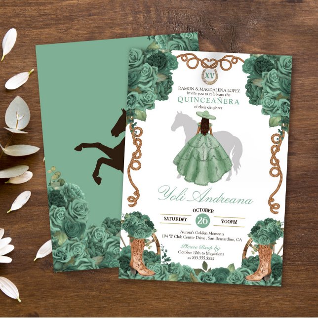 Invitation Roses de menthe Charra Vestidos Quinceanera vert c (Créateur téléchargé)