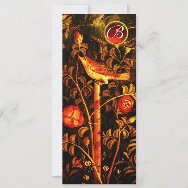 Invitation ROSES DE NIGHTINGALE MONOGRAMME, Floral Rouge Noir (Devant)