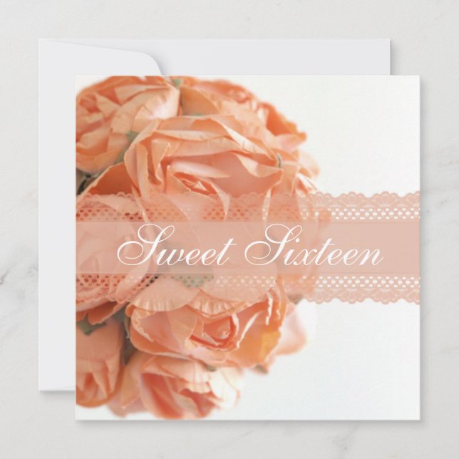 Invitation Roses de pêche et partie de Birthady de sweet (Devant)