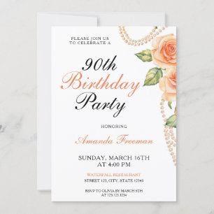 Invitation Roses de pêcher à l'aquarelle avec perles 90e anni