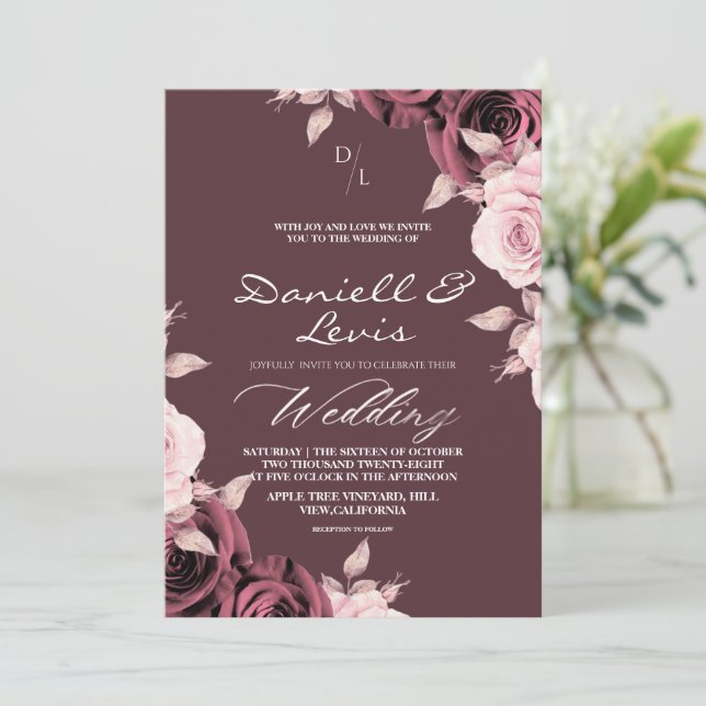 Invitation Roses de printemps ⎮ Mariage Mauve  (Debout devant)