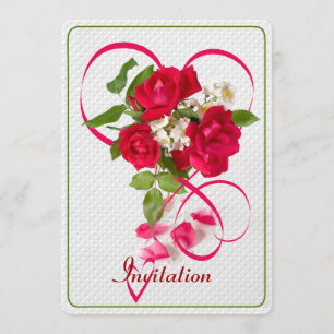 Invitation Roses de Valentine et coeurs rouges de ruban