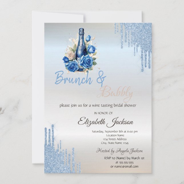 Invitation Roses de vin bleu gouttes de mariage (Devant)