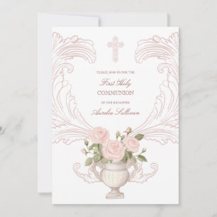 Invitation Roses délicates encadrent la première communion