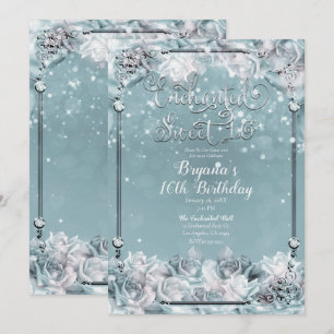Invitation Roses d'hiver enchantées argentées et blanches pou