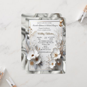 Invitation Roses d'or blanc, soie de champagne et papillons