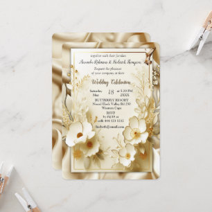 Invitation Roses d'or blanc, soie de champagne et papillons