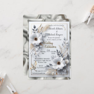 Invitation Roses d'or blanc, soie de champagne et papillons