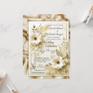 Invitation Roses d'or blanc, soie de champagne et papillons