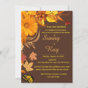 Invitation Roses d'or et Mariage de papillons