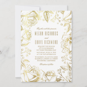 Invitation Roses d'or et Mariage du souffle de bébé