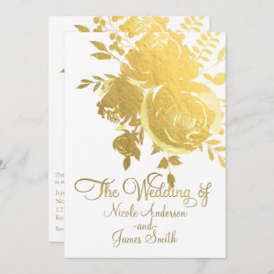 Invitation Roses d'or Faux Foil Elégant Mariage floral modern