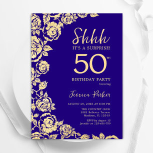 Invitation Roses d'or pourpre surprise 50e anniversaire