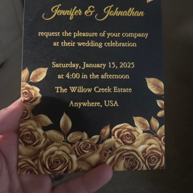 Invitation Roses Dorées Fond Personnalisé Mariage (Créateur téléchargé)
