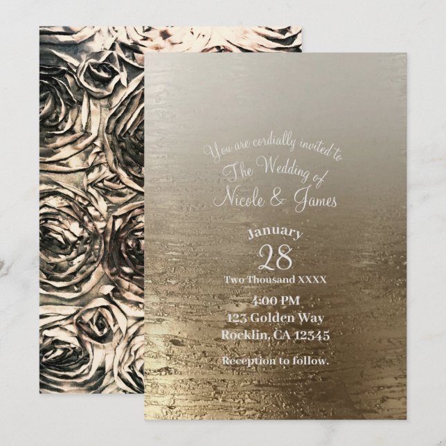 Invitation Roses dorées glamour Élégance moderne de mariage (Devant / Derrière)