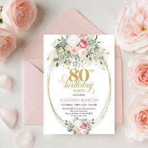 Invitation Roses Écarlates Classiques de 80e Anniversaire ave