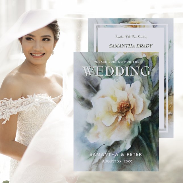 Invitation Roses élégantes à l'aquarelle, vert sauge et crème (Créateur téléchargé)