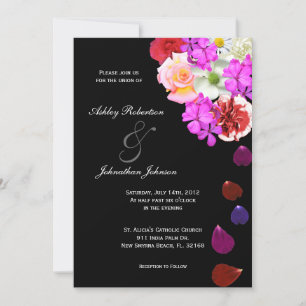 Invitation Roses élégants et fleurs multicolores mariage dans