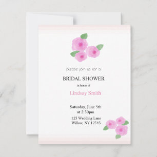 Invitation Roses en aquarelle rose tendre pour une baby showe