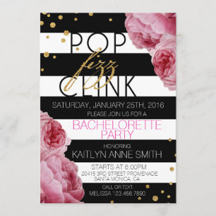 Invitation Roses en bande et points de Parties scintillant Ba
