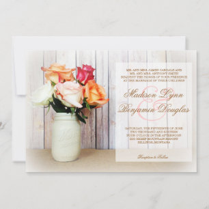 Invitation Roses en Mason Jar Rustic Mariages campagnards Inv