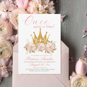 Invitation Roses en or couronne pour la 1ère fête d'anniversa