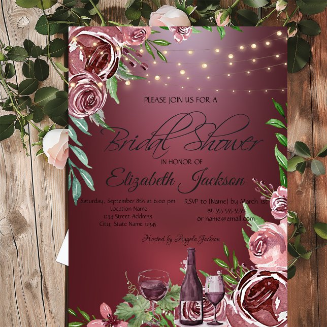 Invitation Roses en verre de bouteille de vin bordeaux Shower (Créateur téléchargé)