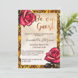 Invitation Roses en Verre Peint Or La Belle et la Bête