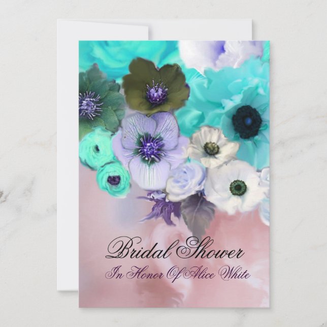 INVITATION ROSES ET ANÉMONES FLEURS DE MARIAGE THÈME ROSE TUR (Devant)