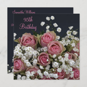 Invitation Roses et anniversaire de bouquet de Gypsophila