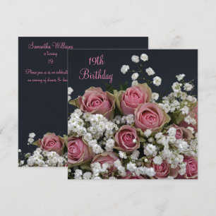 Invitation Roses et anniversaire de bouquet de Gypsophila