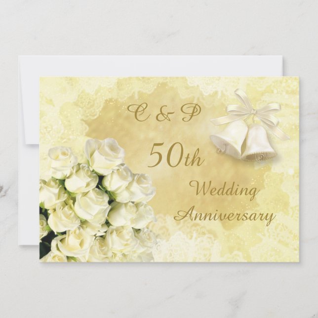 Invitation Roses et cloches blanches 50e anniversaire du Mari (Devant)