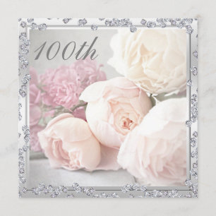 Invitation Roses et diamants romantiques 100e anniversaire