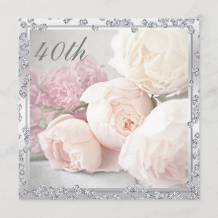Invitation Roses et diamants romantiques 40e anniversaire