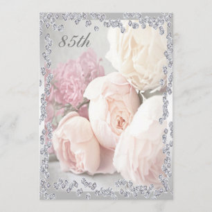 Invitation Roses et diamants romantiques 85e anniversaire