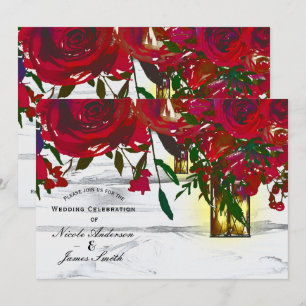Invitation Roses et Lanterne de mariage à l'aquarelle rouge r