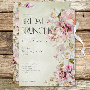 Invitation Roses et Lys roses modernes Brunch nuptial vert