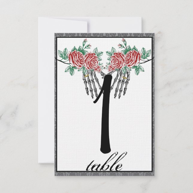 Invitation Roses et main de squelette gothique numéro de tabl (Devant)