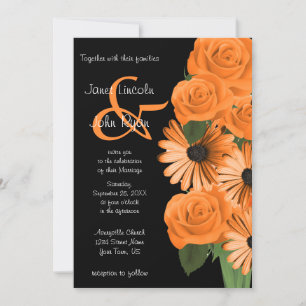Invitation Roses et marguerites noires et orange