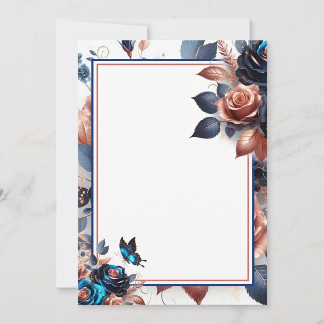 Invitation Roses et Mariage blanc papillon (Devant)