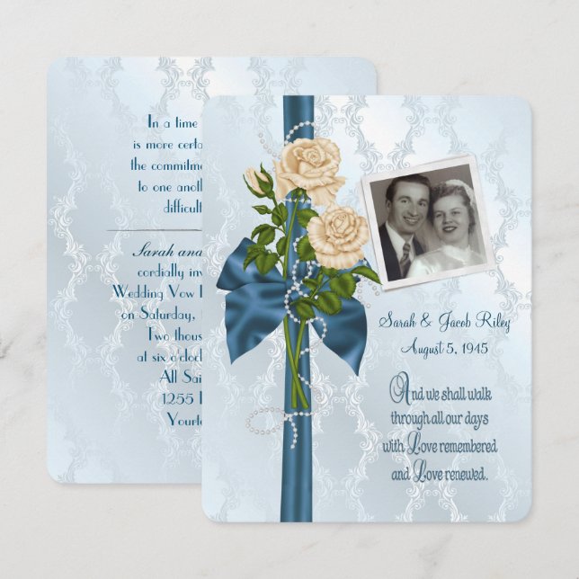 Invitation roses et perles avec personnaliser photo (Devant / Derrière)